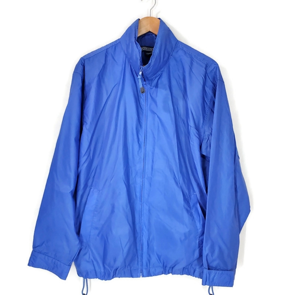 Lands End Mens Nylon Jacket Coat Softshell Outdoor Blue Rain Windbreaker SZ L